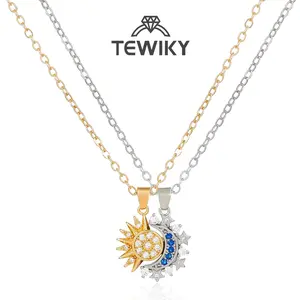 Tewiky Sun and Moon Magnetic Pendant Necklace for Women, Nickel-Free Copper, Lightweight & Comfortable, Elegant Jewelry Gift for Party, Love & Back to School