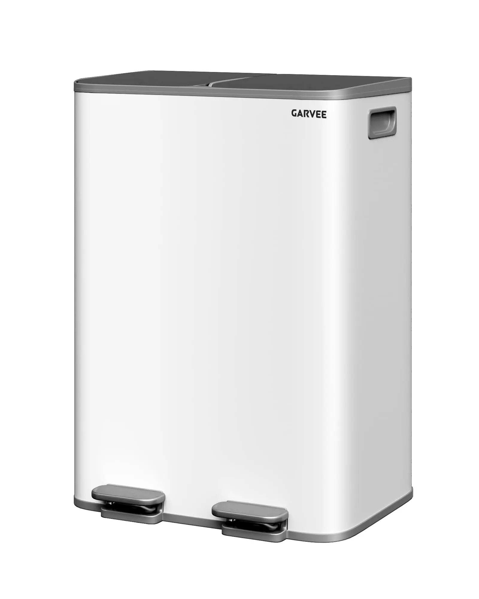 x 8 Gallon Stainless Steel Double Trash Can, Dual Compartment, Pedal, for Trash and Recycling, with Lids, PP Inner Buckets, Coated Rim, Off-White.