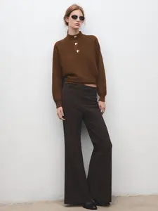 Mango Turtleneck Sweater with Jewel Buttons Soft Grey Knitwear Design Cable-Knit Pattern Lurex Accents for Style and Comfort