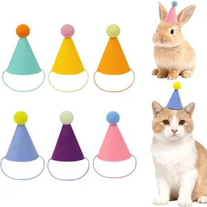 Mini Party Hats for Stuffed , Cone Shaped Small Birthday Hats with Elastic Bands, Colorful Celebration Decorations for Dogs Cats (6 Pcs)