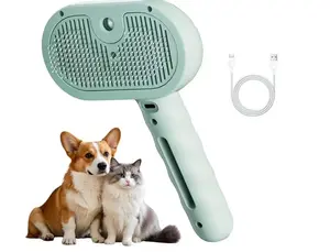 Pet Spray Hair Removal Comb,Pet Comb Cleaning Brush with Shedding Button, Dog and Cat steamer brush,Grooming Massage Comb for Dogs and Cats（green）