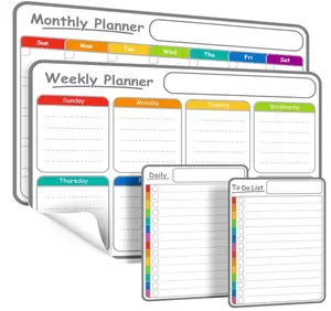 Non-Magnetic Dry Erase Calendar Board Set – Monthly, Weekly, Daily, to-Do List Planner – Whiteboard for Stainless Steel Fridge, Wall, Glass, Door