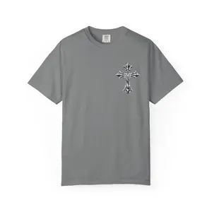 Gothic Cross Skull T-Shirt — Chrome Chrome Flame Back Print