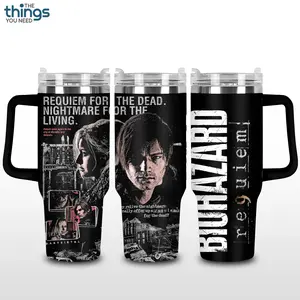 Leon Kennedy - Resident Evil Inspired Tumbler 40oz & 20oz, Insulated Stainless Steel Travel Mug with Handle & Lid, Double Wall Vacuum Cup, Survival Horror Game Aesthetic Gift, Water Bottle, Daily Use