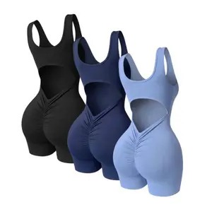 TCVC Women's Sleeveless Square Neck Bodycon Jumpsuit, High Waist Ruched Butt, Slim Fit High Elastic Tummy Control Romper for Casual Outings & Workouts