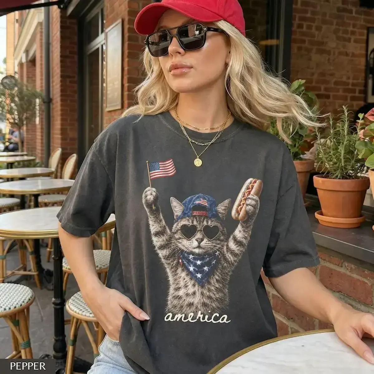 Comfort Colors Patriotic Cat Shirt, Funny America 4th of July Graphic Tee for Cat Lovers Print Tee, Andrew Clothings