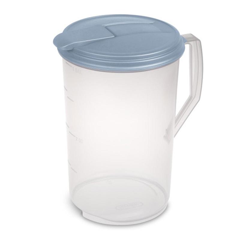 Sterilite 6 Pack 1 Gal Round Pitcher, Flip Lid Drink Dispenser Jug, Washed Blue