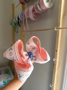 Spring Floral Boutique Hair Bow | Pink & Blue Heirloom Bow