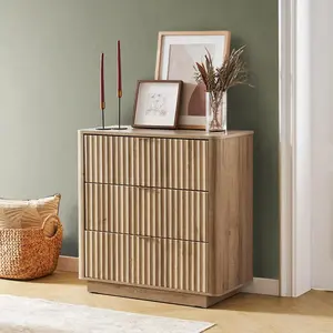 mopio Brooklyn 3-Drawer Dresser, Fluted Dresser for Bedroom, Child-Safe Interlocking Drawers, Modern Farmhouse Dresser (Oak, 31.5" W) Teddy Glider