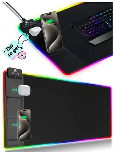 XXL Gaming Mouse Pad with Magnetic Wireless Charging, RGB Black Mousepad Desk Mat with 15W Fast Charger, Waterproof Laptop Writing for Office, Home, Gaming Desktop Accessory  Spring gaming desk accessories gaming room decor  Magnetic Greenish