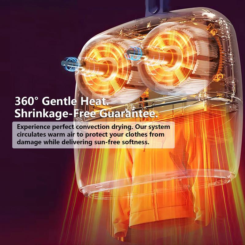 Portable Dryer Mini Dryer Features an adjustable timer and wrinkle-free heating function to quickly dry large quantities of clothes and shoes. Ideal for home, apartment, business trips, and travel use.