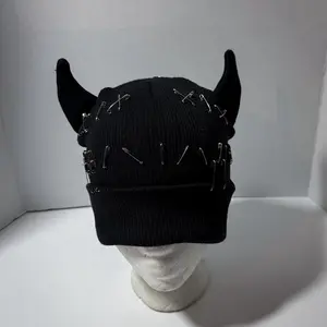 Pins Devil Horn Beanie with Unique Horn Design and Pin Accents for Stylish Outfits