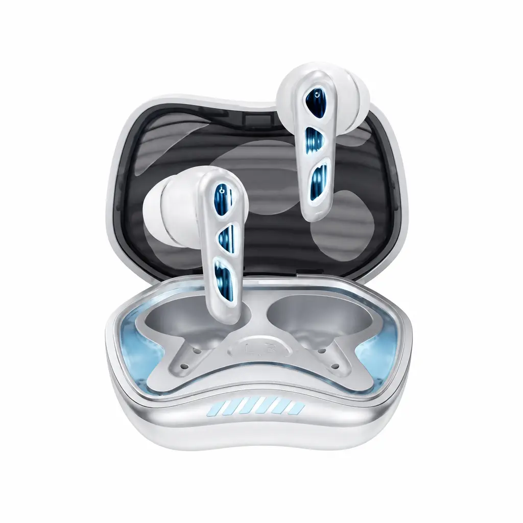 YX36-W TechGlow Wireless Earbuds with Blue LED Display and Charging Case for Enhanced Audio Experience