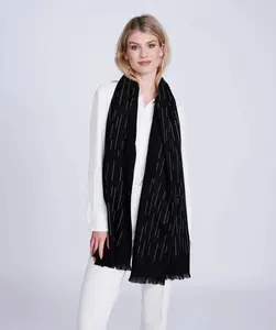 Black Cashmere Feel Scarf With Diamante Embellishment and Frayed Hem