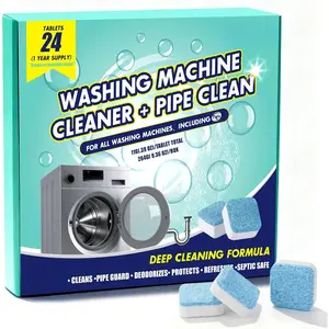 Washing Machine Cleaner Tablets and Deodorizer: 24 Pack Laundry Machine Tub Descaler Cleaner, Deep Cleaning Household Pods for HE Front Loader Top Load Washer, Septic-Safe  - 1 Year