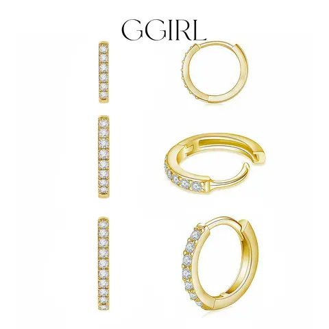 GGIRL 18K Gold Plated Copper Hoop Earrings Set with Cubic Zirconia Huggies for Women Daily Wear Party Accessory Trendy All Match Exquisite Design Fashion Jewelry Gift for Holiday Haul Christmas Birthdays Anniversaries