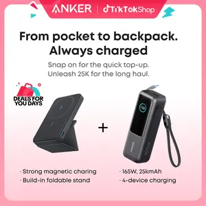 Anker 25,000mAh 165W Laptop Power Bank  with Built-In and Retractable Cables and Anker Magnetic Power Bank with 5,000mAh Capacity