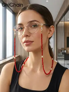 Colorful Crystal Pearl Mask Chain Necklace, Fashion Simple Eyeglass Strap, 1 Piece, Stylish Accessory for Daily Use