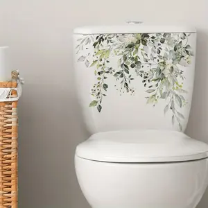 Self-Adhesive Wall Sticker, Plant Flower Toilet Decal, Bathroom & Washroom Decoration, Home Decor Self-Stick Mural Art, Bathroom Decorations