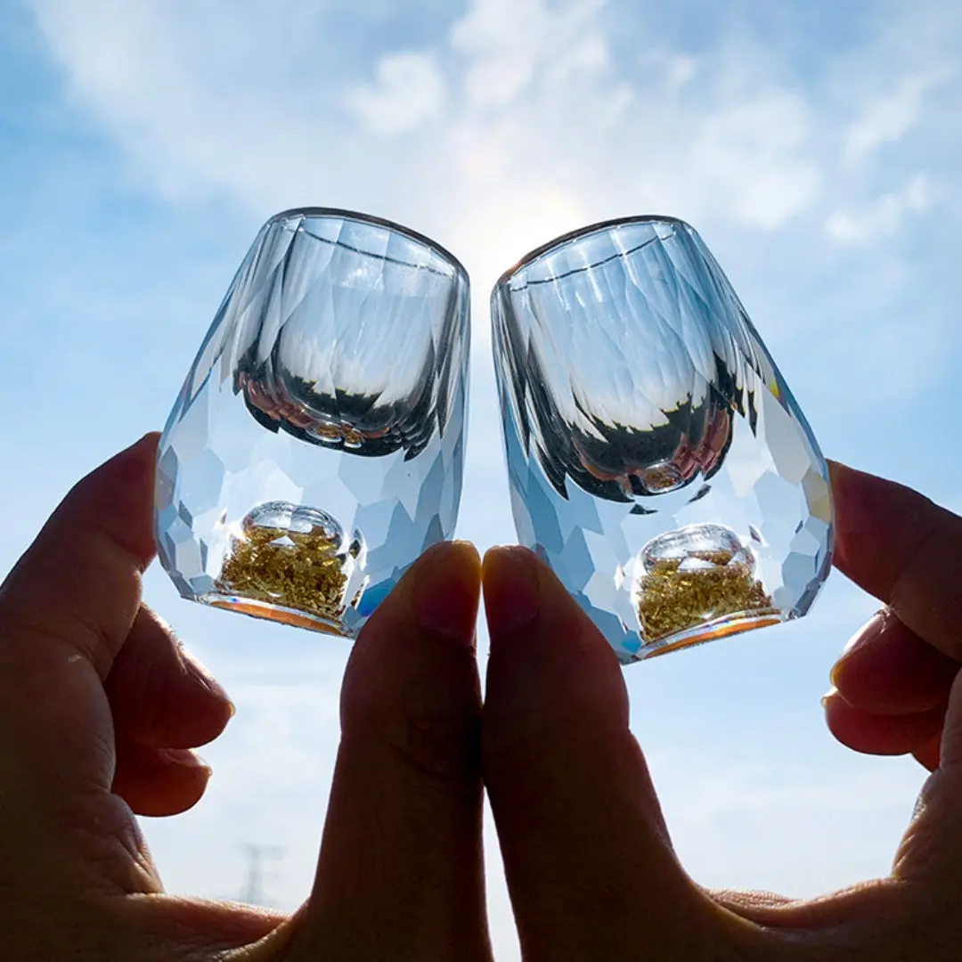 Retro Diamond Tear Golden Shooter Glasses, Thick-Bottom Transparent Glass Household White Wine Set, Golden Shooter Glass