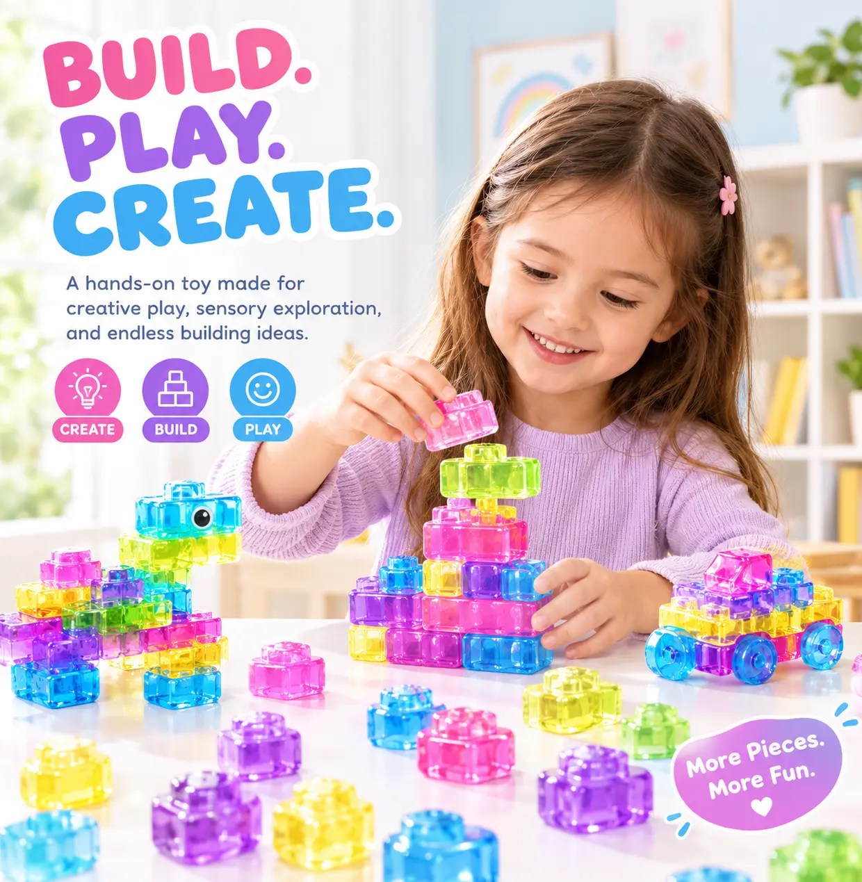 Kids' Translucent Soft Squishy Building Blocks - Flexible Sensory Stacking Toy, Colorful Stress Relief Construction Toy to Boost Creativity with Enhanced Softness