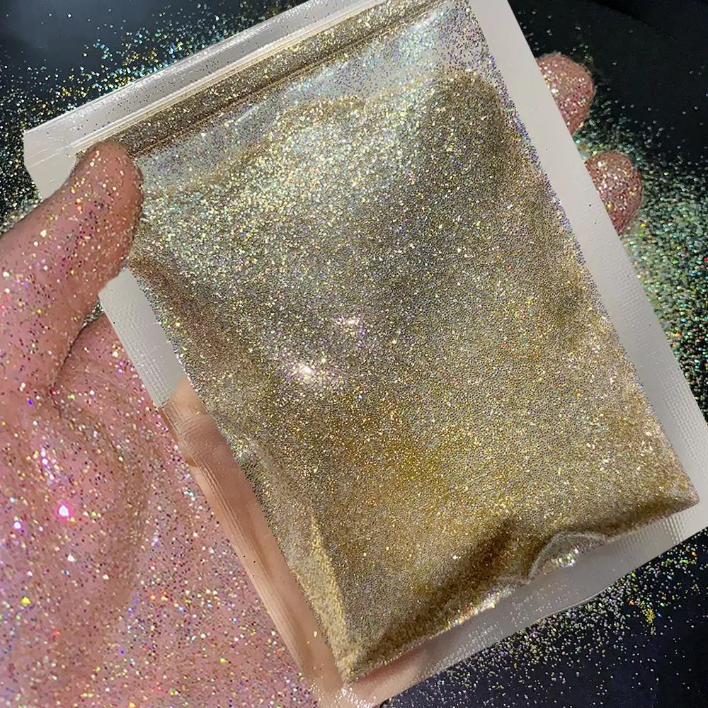 10g Gold Holographic Sugar Diamond Powder 0.2mm Sparkly Fine Diamond Pigment DIY UV Gel Polish Iridescent Gold Glitter Powder &*
