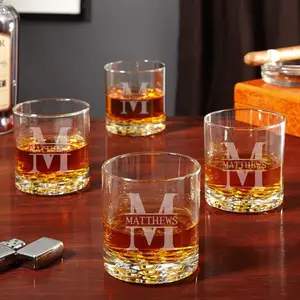 Classic Whiskey Rocks Glass - Custom Whiskey Glasses for Father of the Bride Set of 4
