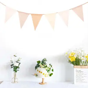 A set of gradient color imitation rattan woven flags - 12 triangular flags, suitable for wedding party decoration, wedding decoration, birthday banners, home decoration, room decoration