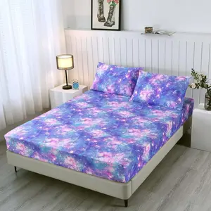 Colorful Galaxy Fitted Sheet Twin with 2 Pillowcases, Not Including Flat Sheet, Soft Microfiber Deep Pocket Space Bed Sheets for Girls Boys Kids