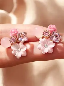 Vintage Leaf & Crystal Flower Earrings, Elegant Women's Jewelry, Perfect Gift Choice, Stainless Steel, All Seasons, High Quality Earrings