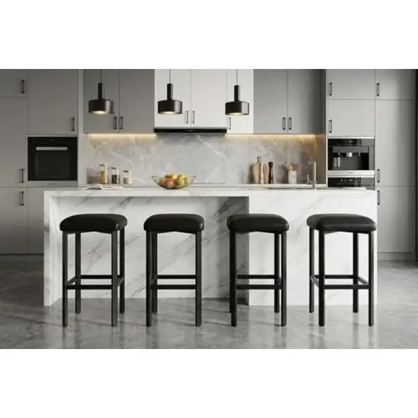 4-Piece 24" Counter Height Black PU Leather Bar Stools - Modern Home Bar Chairs for Adults, 2" Thick Upholstery, 300 lb Capacity Heavy-Duty Metal Frame, Ergonomic, Wipe with Damp Cloth, Easy Assembly