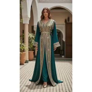 Handmade Luxury Moroccan Kimono Bqaftan Green