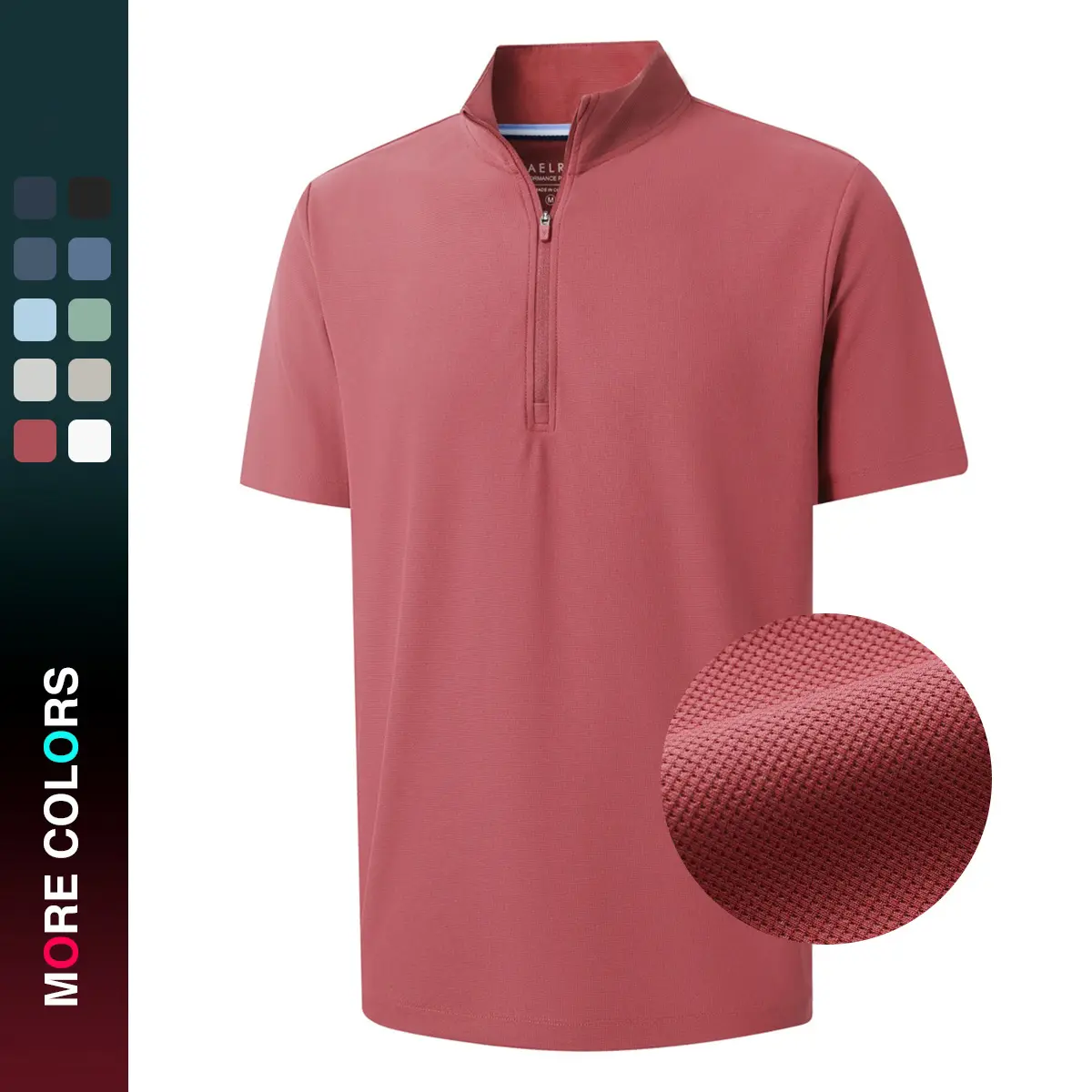 MAELREG Men's Waffle Texture Quarter Zip Golf Shirt – Dry Fit Performance Polo Short Sleeve