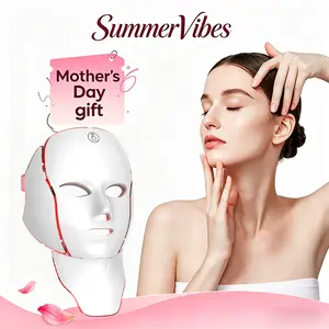 Summervibes Rechargeable LED Facial & Neck Mask, At-Home Light Therapy Skin Care Device with Multi-Mode Light Settings for Daily Self-Care Routine, Portable & Easy to Use