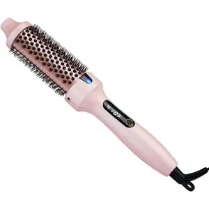 Thermal Brush for Blowout Look, 360° Airflow Heated Round Brush with 2X Negative Ions Release for Less Frizzy, 1.5 Inch Dual Voltage Heated Curling Brush for Travel, Dual PTC Technology, Pink