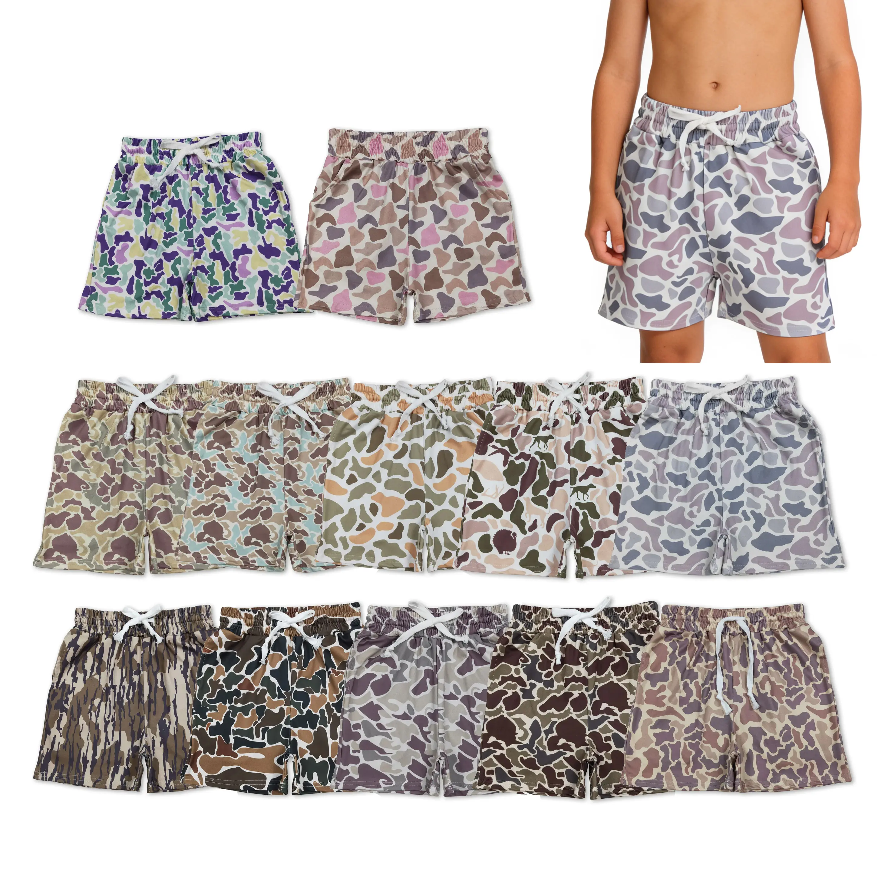 Boys' Age-Specialized Camo Casual Fit Loose Shorts Set - Summer Active Play, Outdoor Hunting Adventure Bottoms, Casual Fit Shorts