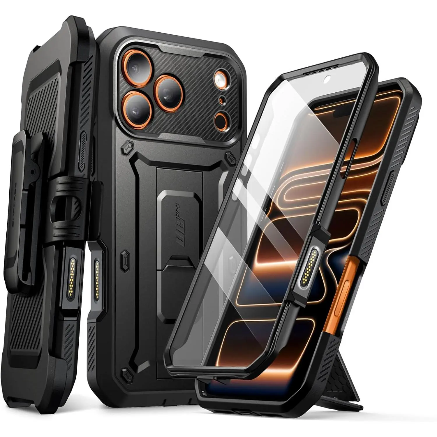 for iPhone 17 Pro Max Case with Camera Control Button (Unicorn Beetle Pro), [Built-in Kickstand & Screen Protector] [Military-Grade Protection] Full Body Heavy Duty Phone Case, Black