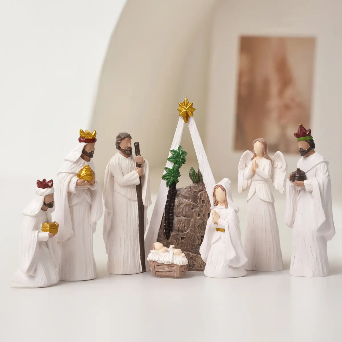 8-Piece Decorative Religious Resin Nativity Statue Set - Resin Figures, 8 In Box, Home/Desk Decor, Ideal Christmas Gift for Home Office Use