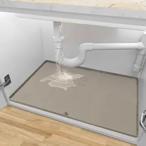 Under Sink Mat 34" x 22" Silicone, Under Sink Liner, Under Kitchen Sink Mats, Waterproof & Flexible Sink Mats for Kitchen and Bathroom - Taupe