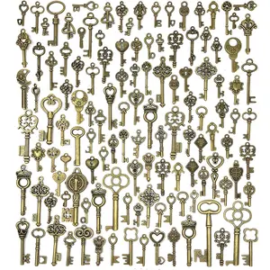 125 PCS Vintage Skeleton Key Set Charms, JIALEEY Mixed Antique Style Bronze Brass for Pendant DIY Jewelry Making Wedding Party Favors