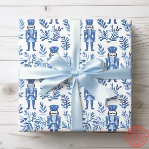 Chinoiserie Christmas Wrapping Paper, Nutcracker Toile Wrapping Paper, Christmas Blue Toile Wrapping Paper, Christmas Wrapping Paper Toile