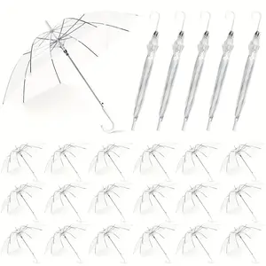 24pcs Clear Umbrellas for Wedding Bulk Transparent Auto Open Stick Umbrellas for Rain Party Packs Canopy Umbrella with White J Hook Handle for Bridal Shower Party Photobooth Props Golf Outdoor