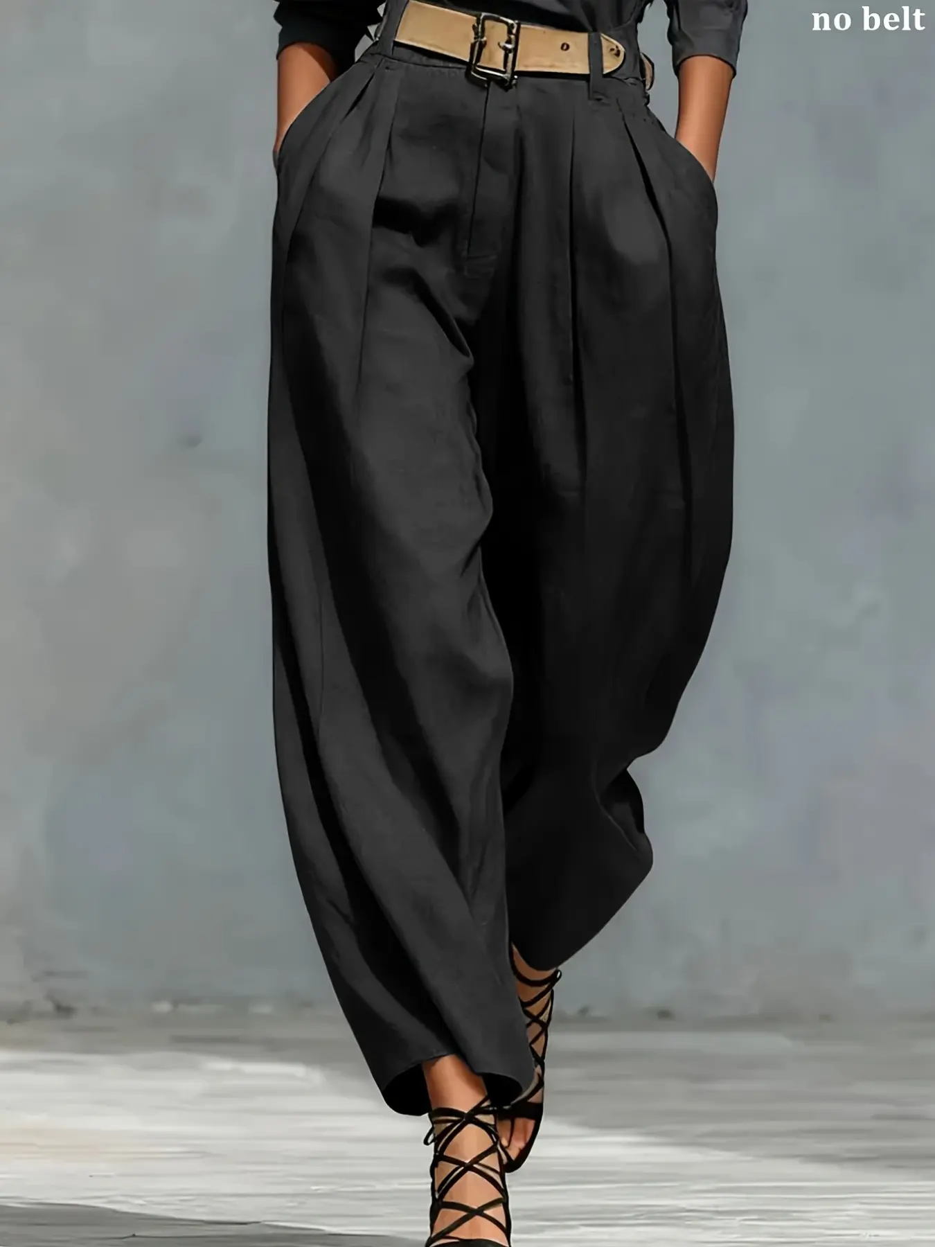 New Women's Fashion Streetwear Street Fashion Trousers Street Style Casual Trouser Loose-Fitting Baggy Long Bottom Pants（Belt not included） Solid Color, Pocket Design, All Seasons, Elegant and Versatile