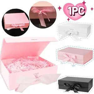 Bow Ribbon Foldable Gift Box for DIY Holiday Birthday Wedding Party Favors, Elegant Packaging Solution, Perfect for Special Occasions
