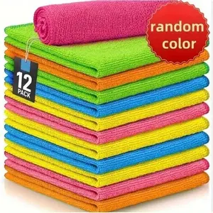 12pcs Microfiber Cleaning Cloths, Reusable No-Scratch Towels for Home Kitchen Car Bathroom Bedroom, 12x12 Inches, Random Colors