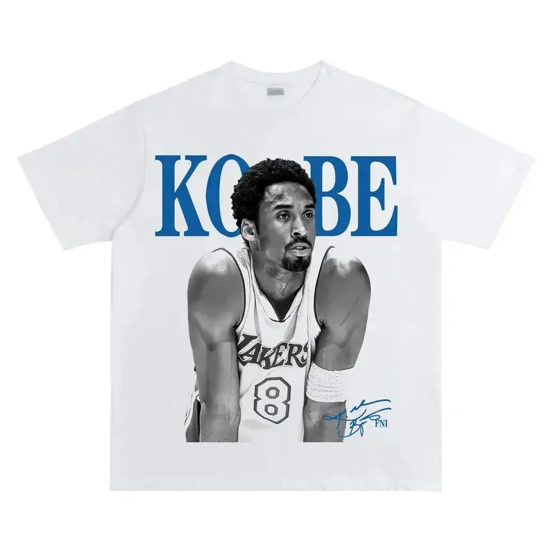 Kobe Bryant Lakers #8 Retro Portrait Signature Oversized Unisex Black Graphic T‑Shirt