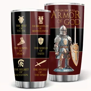 20 oz Christian Faith Insulated Mug with Lid - Insulated Cup, Travel Mug, Made of 316 Stainless Steel, Featuring God's Armor Design (Truth Belt, Justice Chest Armor, Faith Shield), sippy