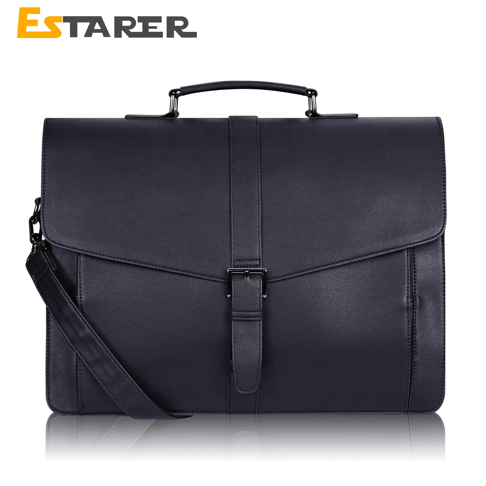 ESTARER Men's Leather Briefcase 15.6/17.3 Inch Laptop Computer Bag for Office/Business/Travel, Large Satchel Professional Leather Messenger Shoulder Bag