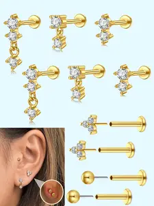 Women's Push-Button Earrings, 20g Flat Back Design, No Thread Multicolor Set, Durable and Fashionable Ear Jewelry