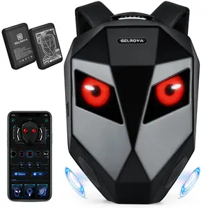 Gelrova Smart LED Motorcycle Backpack with Bluetooth Speakers & Power Bank Included, Programmable Animated Eyes Hard Shell Biker Riding Bag, Cool Gift